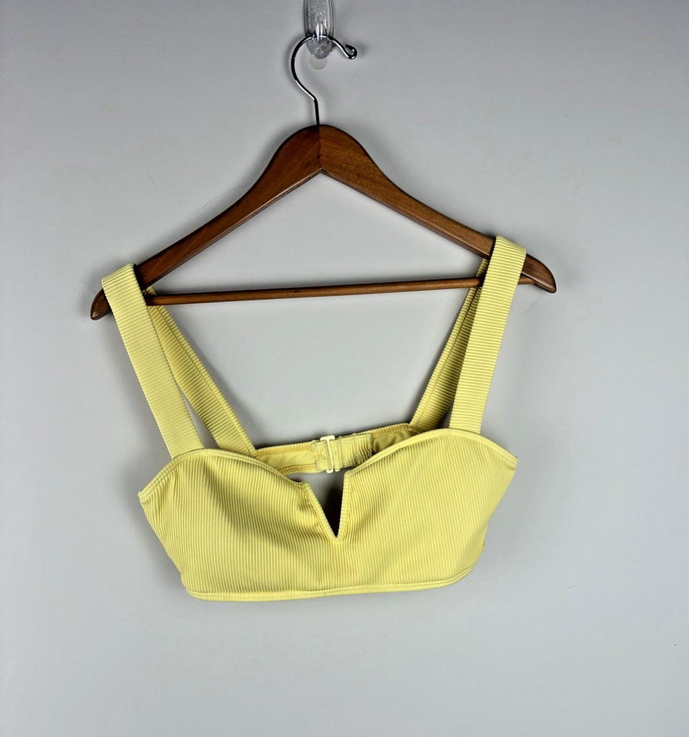 Roxy Women’s Large Yellow Ribbed Bikini Top V-Wire Bralette Cutout Swimwear